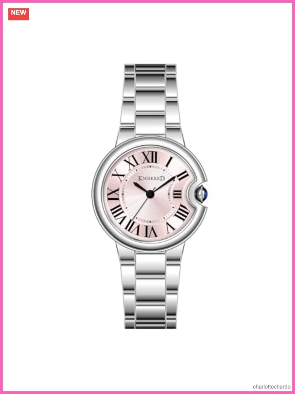 Vintage Roman Numeral Watch Stainless Steel Band Concealed Crown